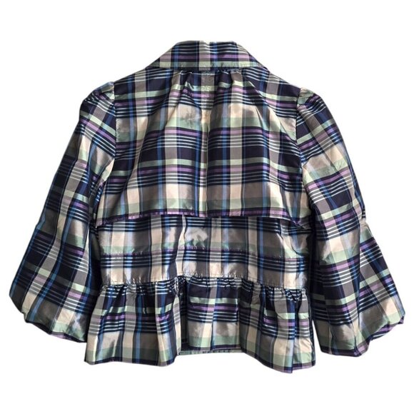 Nicole Miller NWT Plaid Silk Blend Double Breasted Peplum Blazer Sz 14 - Picture 5 of 10